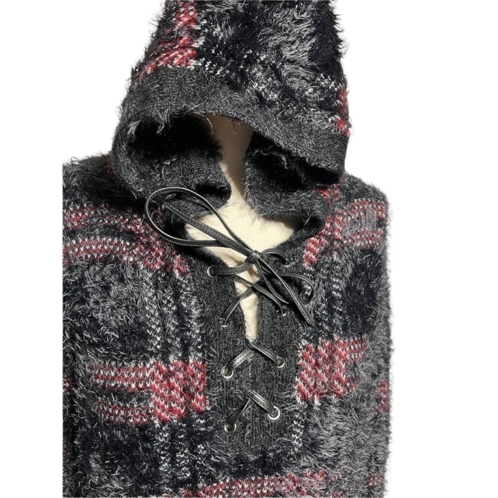 ROCK & REPUBLIC L/S Plaid Hooded Tunic Eyelash Sweater in Blk/Red Size XL - Picture 5 of 9